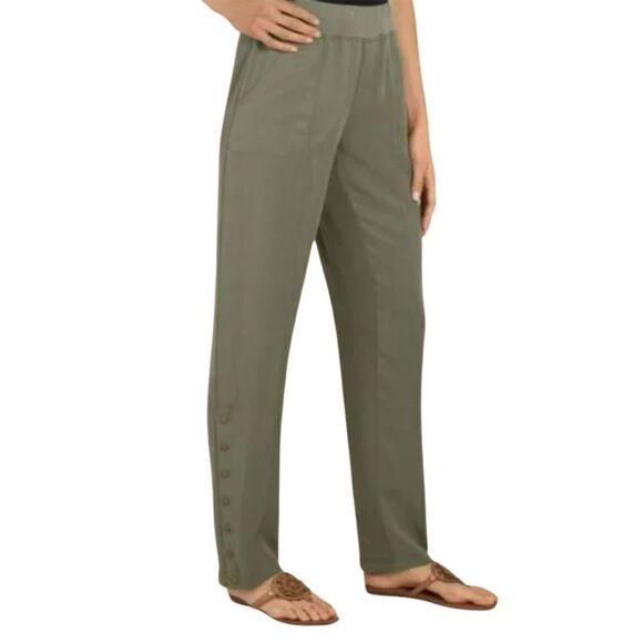 Soft Surroundings Pants - Soft Surroundings Distressed Green Pull-On Pants Contemporary Casual Boho